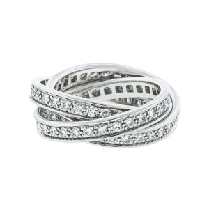 Cartier 18K White Gold and Diamonds Trinity Ring Size 5