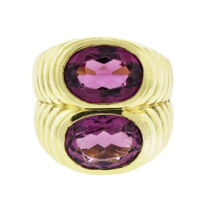 Bulgari 18K Yellow Gold Pink Sapphire Tubogas Ring