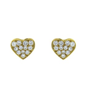 Bulgari 18K Yellow Gold And Diamond Heart Stud Earrings
