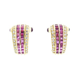 18K Yellow Gold Diamond and Ruby Earrings