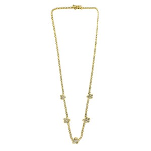 18K Yellow Gold and Diamond Flower Station Necklace