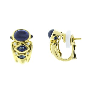 18K Yellow Gold Sapphire and Diamond Earrings
