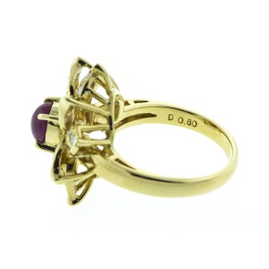 18K Yellow Gold Diamond and Ruby Flower Ring