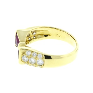 18K Yellow Gold Rubies and Diamond Bow Tie Ring