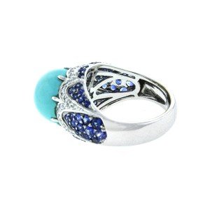 18K White Gold Diamond Sapphire And Turquoise Ring
