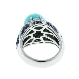 18K White Gold Diamond Sapphire And Turquoise Ring