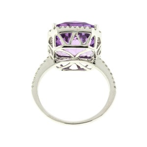 14k White Gold Diamond and Amethyst Ring