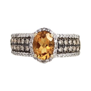 LeVian 14K Yellow Gold Chocolate Diamond & Orange Citrine Ring Size 5
