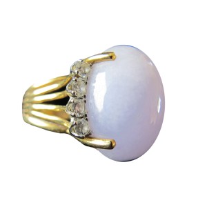 14K Yellow Gold Lavender Jadeite and Diamond Cocktail Ring Size 6.5 