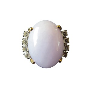 14K Yellow Gold Lavender Jadeite and Diamond Cocktail Ring Size 6.5 