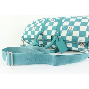 Louis Vuitton Rare Turquoise Teal Damier Keepall Bandouliere 45 Strap Duffle 910lv99