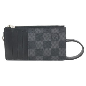 Louis Vuitton Black Damier Graphite Card Holder Wristlet Pouch Clutch 258lv21