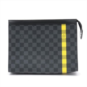 Louis Vuitton Damier Graphite Pochette Voyage MM Zip Clutch Yellow Stripe 862045