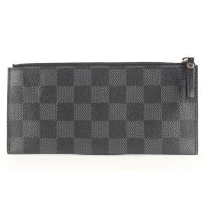 Louis Vuitton Black Damier Graphite Long Zip Pouch Pochette Cles 523lv0