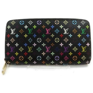 Louis Vuitton Black Monogram Multicolor Zippy Wallet Litchi Zip Around 861185