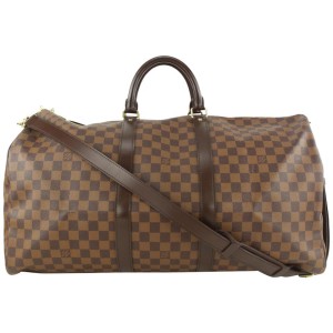 Louis Vuitton Damier Ebene Keepall Bandouliere 55 Duffle Bag with Strap 9lv62