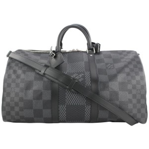 Louis Vuitton Damier Graphite 3D Keepall Bandouliere 50 Duffle Bag with Strap 9lvs18
