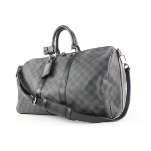 Louis Vuitton Damier Graphite Keepall Bandouliere 45 Duffle Bag with Strap 499lvs35