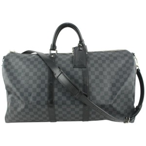 Louis Vuitton Damier Graphite Keepall Bandouliere 55 Duffle Bag with Strap 