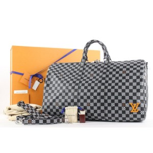 Louis Vuitton Black Distorted Damier Keepall Bandouliere 50 Duffle Bag 330lvs223