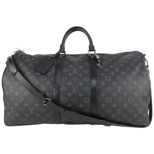 Louis Vuitton Monogram Leather Eclipse Keepall Bag 55 Black
