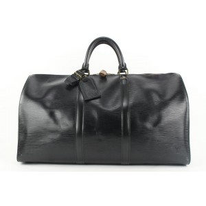 Louis Vuitton Black Epi Leather Noir Keepall 50 Boston Duffle Bag 85lvs427