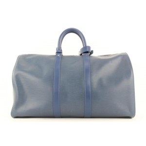 Louis Vuitton Ultra Rare Navy Blue SHW Epi Leather Keepall 45 Duffle Bag 498lvs35