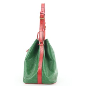 Louis Vuitton Bicolor Green x Red Petit Noe Drawstring Bucket Hobo Bag 329lvs223