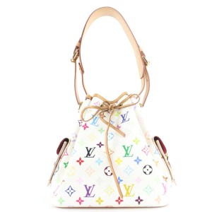 Louis Vuitton White Monogram Multicolor Noe Drawstring Bucket Hobo Bag 530lvs38