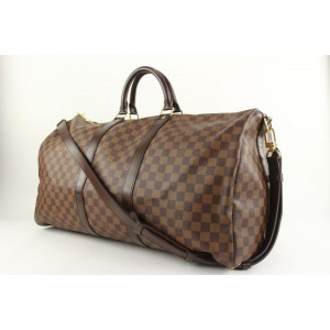 Louis Vuitton Damier Ebene Keepall Bandouliere 55 Duffle Bag with Strap 9lv62