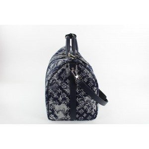Louis Vuitton Keepall Bandouliere 50 Denim Blue Monogram Logo Weekend  Travel Bag