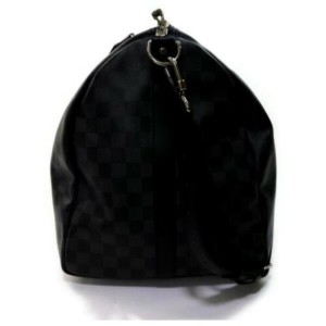 LOUIS VUITTON Keepall 55 Damier Graphite Bandouliere Travel Bag Black