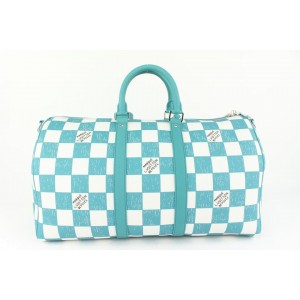 Louis Vuitton Rare Turquoise Teal Damier Keepall Bandouliere 45 Strap Duffle 910lv99
