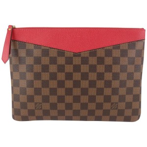 Louis Vuitton Large Damier Ebene x Red Daily Pouch Clutch Toiletry 915lv63
