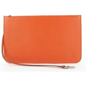 Louis Vuitton Manadarin Orange Leather Neverfull Pochette MM/GM Wristlet 18lvs121
