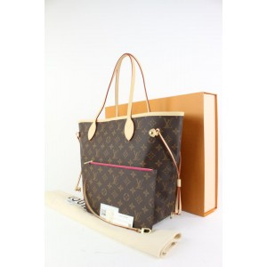 Louis Vuitton Monogram Fuchsia Neverfull MM Tote Bag with Pouch 913lv15