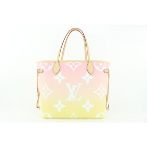 Louis Vuitton Pink Yellow Monogram By the Pool Neverfull MM Tote Bag 808lvs47