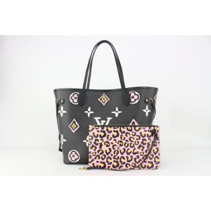Louis Vuitton Black Monogram Wild at Heart Neverfull MM Tote with Pouch 818lv49