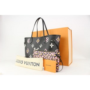 Louis Vuitton Black Monogram Wild at Heart Neverfull MM Tote with Pouch 818lv49