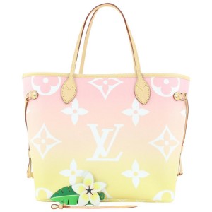 Louis Vuitton Pink Yellow Giant By the Pool Monogram Neverfull MM Tote 840lvs48