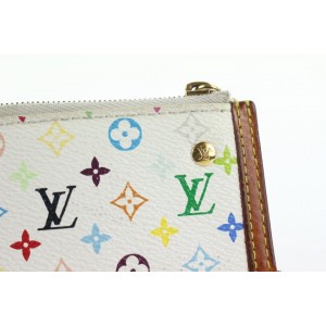 Louis Vuitton White Monogram Multicolor Key Pouch Pochette Cles Key Chain 213lvs210