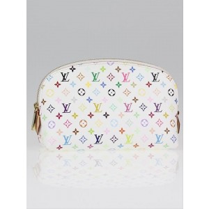 Louis Vuitton Monogram Multicolor White Cosmetic Pouch Make Up Demi Ronde Toiletry 860833