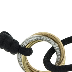 Cartier 18K Trinity One Diamond on Black Cord Bracelet