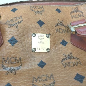 MCM Cognac Monogram Visetos Boston Duffle Bag with Strap 862420