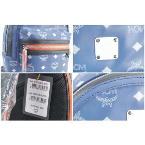 MCM Estate Small Logo Orange 13mk0115 Blue Leather Backpack