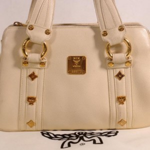 Mcm Studded Boston 869329 Beige Leather Tote