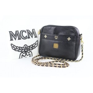 MCM Studded Camera Chain 15mce0108 Black Leather Cross Body Bag