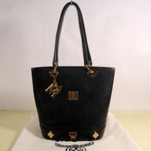 MCM Studded Charm Tote 869443 Black Leather Shoulder Bag