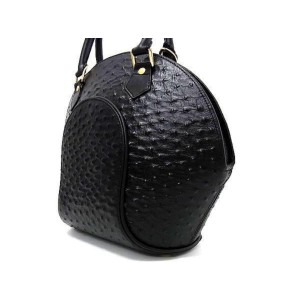 Octagon Shell with Strap 237652 Black Ostrich Leather Satchel