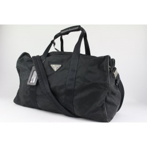 Prada Black Nylon Tessuto Boston Duffle Bag with Strap 1PR1022